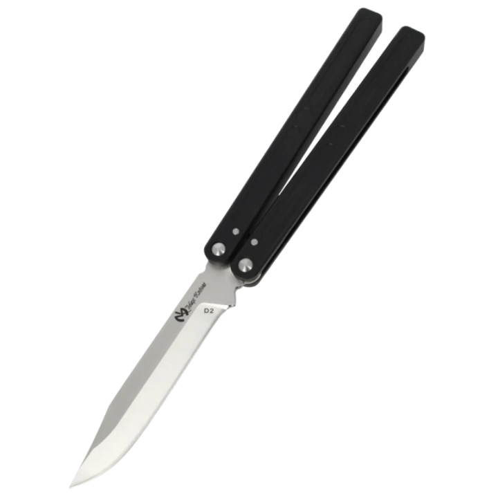 Max Knives PBF-5 — Clip Point Butterfly Knife, D2 Steel, Dished-Disc Handle