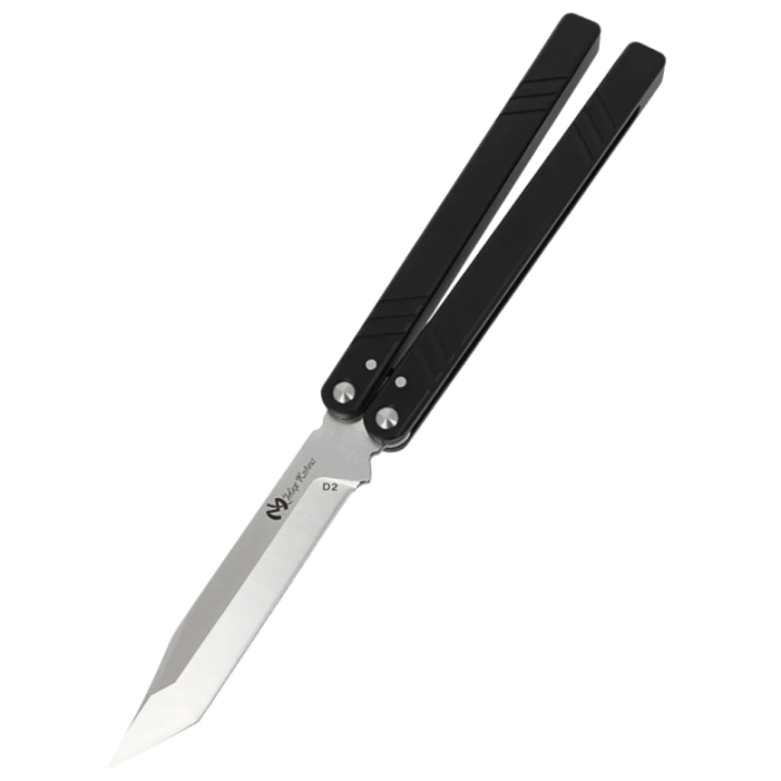 Max Knives PBF-8 — Tanto Butterfly Knife, D2 Tool Steel, Grooved Handle