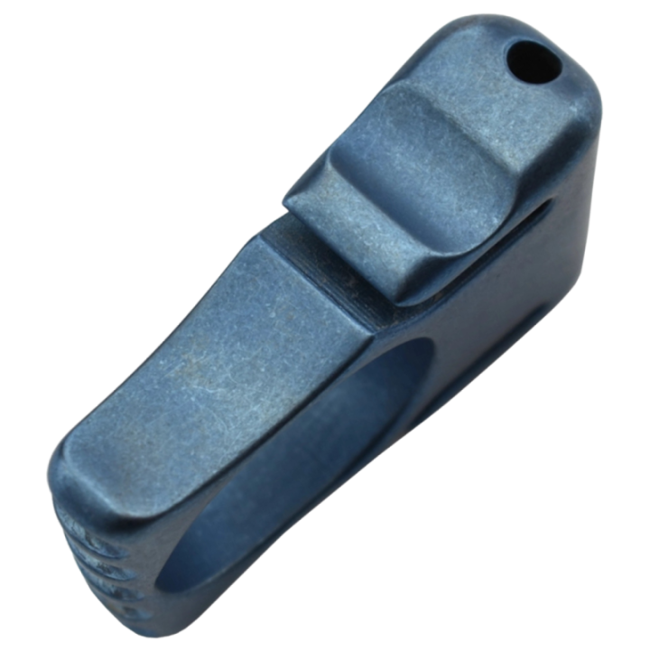 Max Knives TIKNU9+ — Anodised titanium pocket piece, clip notches — view 2