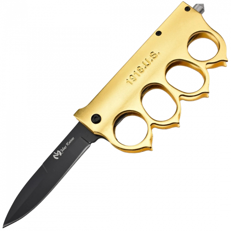 MAXKNIVES - MK156 - Couteau a ouverture assistée poing américain US1918 aluminium doré