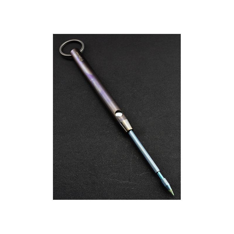 CUSTOM - Anodized titanium Kubotan with single-action automatic OTF pick