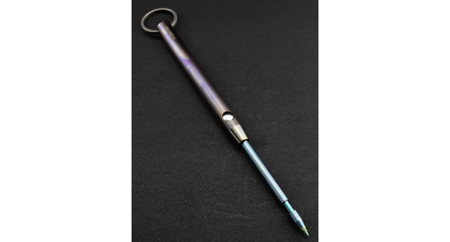 CUSTOM - Anodized titanium Kubotan with single-action automatic OTF pick