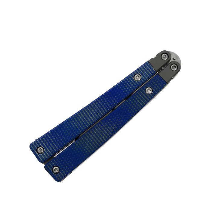 Max Knives FPBBL — Fred Perrin butterfly, blue micarta