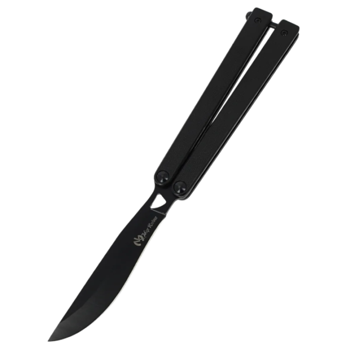 Max Knives Black-1 — All-black butterfly knife, straight back