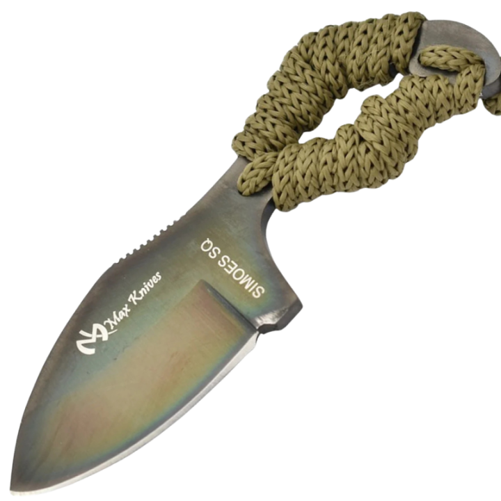 Max Knives MK113SQ — Couteau fixe 440C, manche tressé de paracorde verte