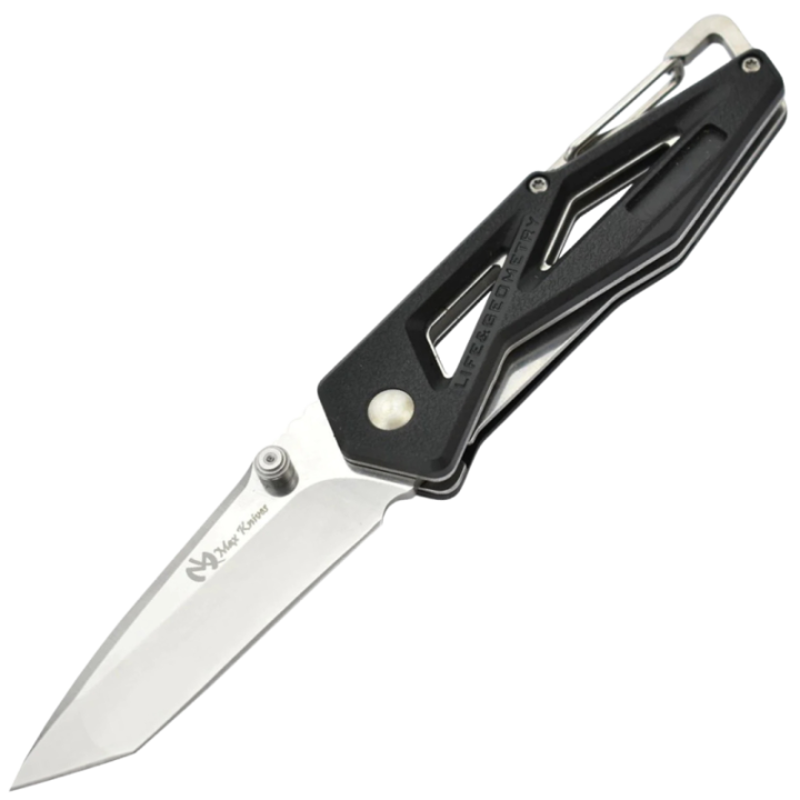 Max Knives MK116B — 12C27 tanto folder, skeletonised black handle