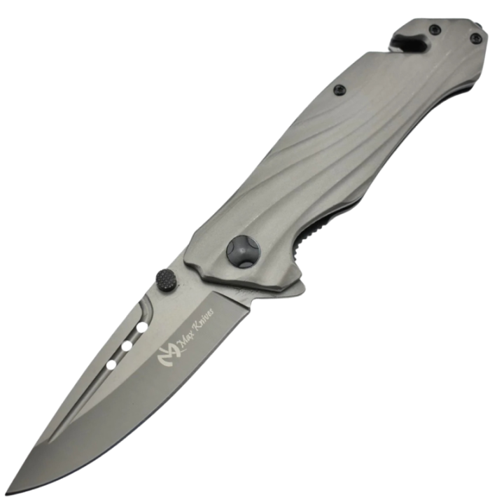 Max Knives MK140 — Folding Knife, 3Cr13 Blade, Stainless Handle, Nylon Sheath