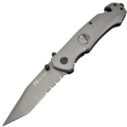 Max Knives MK143 — Partially Serrated Tanto Folder, Stainless Handle