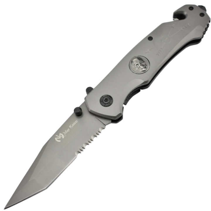 Max Knives MK143 — Partially Serrated Tanto Folder, Stainless Handle