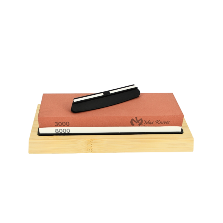 Max Knives MK1706 — Pierre à aiguiser corindon 3000/8000 sur socle bambou