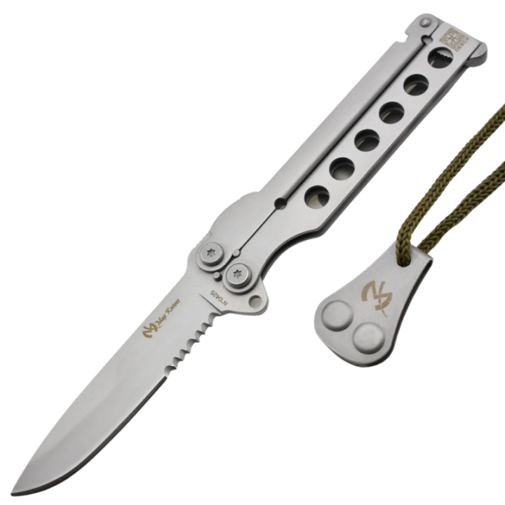 Max Knives DS3 — Alain Descy 440C butterfly knife, partly serrated