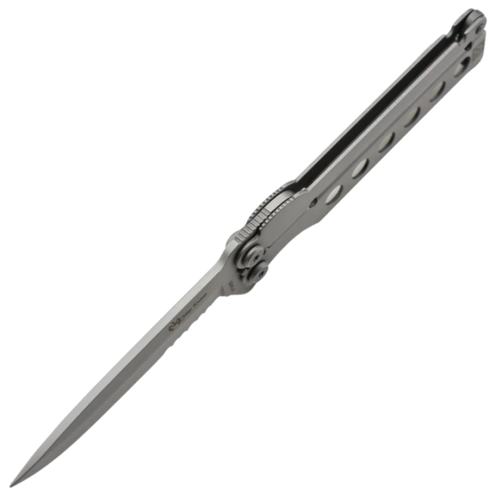 Max Knives DS3 — Alain Descy 440C butterfly knife, partly serrated — view 3