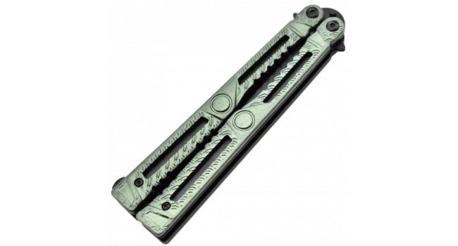 MAXKNIVES - P47 - Couteau papillon lame acier 3CR13 manche aluminium anodise vert