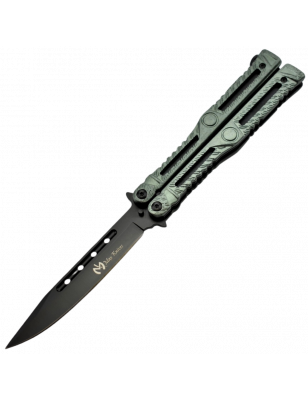 MAXKNIVES - P47 - Couteau papillon lame acier 3CR13 manche aluminium anodise vert