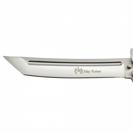MAXKNIVES - P46 - Couteau papillon lame acier 3CR13 manche aluminium blanc et noir