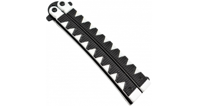 MAXKNIVES - P46B - Couteau papillon lame acier 3CR13 manche aluminium blanc et noir