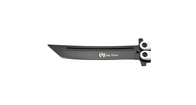 MAXKNIVES - P46B - Couteau papillon lame acier 3CR13 manche aluminium blanc et noir