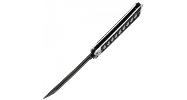 MAXKNIVES - P46B - Couteau papillon lame acier 3CR13 manche aluminium blanc et noir