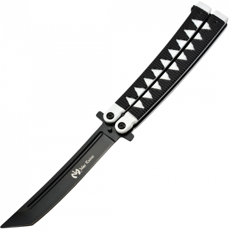 MAXKNIVES - P46B - Couteau papillon lame acier 3CR13 manche aluminium blanc et noir