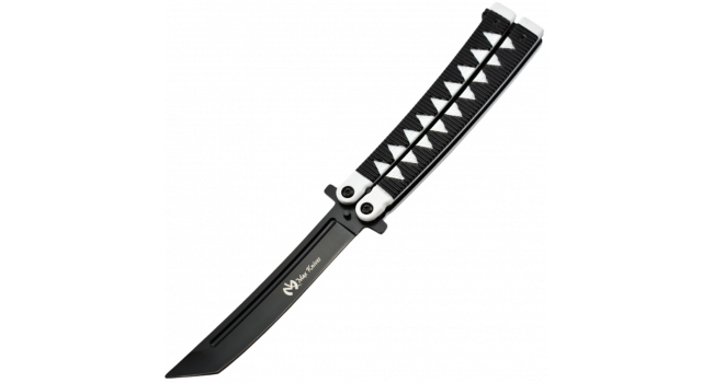 MAXKNIVES - P46B - Couteau papillon lame acier 3CR13 manche aluminium blanc et noir