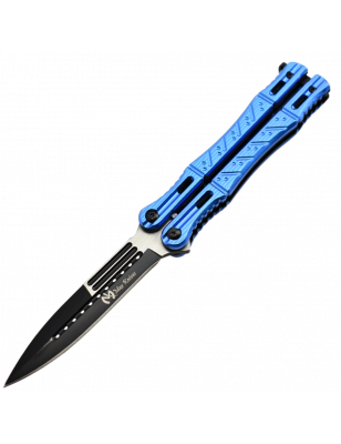 MAXKNIVES - P45 - Couteau papillon lame acier 3CR13 manche aluminium anodise bleu