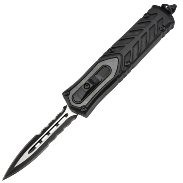 Max Knives MKO17 — Couteau automatique OTF, lame double tranchant semi-dentelée
