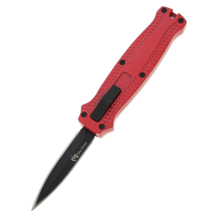 Max Knives MKO31DER — Couteau automatique OTF, lame double tranchant, aluminium anodisé rouge
