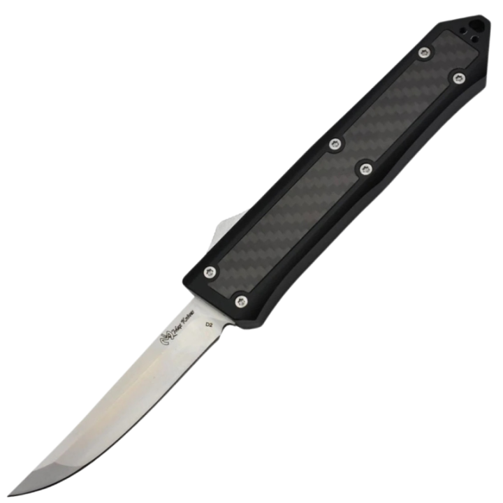 Max Knives MKO49 — Couteau automatique OTF, lame D2 tanto, insert carbone