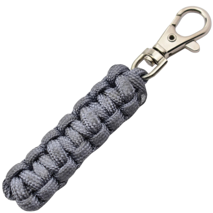 Max Knives MKPCG — Grey braided paracord keyring with 10 mm carabiner